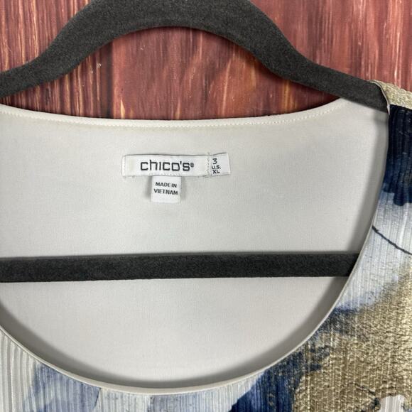 Chico's Foil Ocean Print Crinkle Top Long Sleeve Blue Gold Size 3 / US XL - Picture 5 of 6